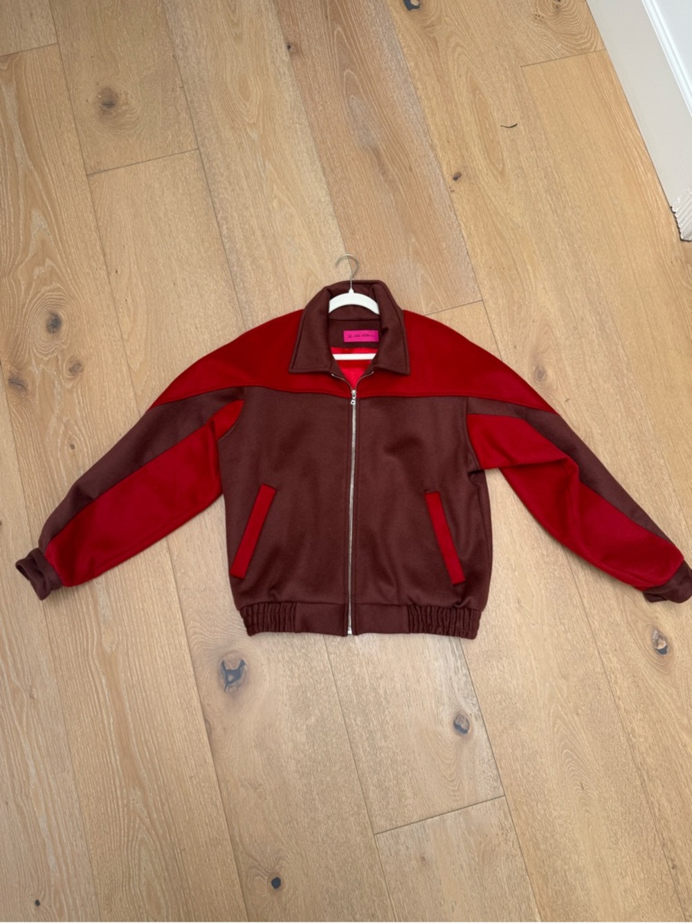 The Elder Statesman Wool Zip Jacket Red Brown Colorblock